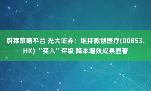 蔚莱策略平台 光大证券：维持微创医疗(00853.HK) “买入”评级 降本增效成果显著